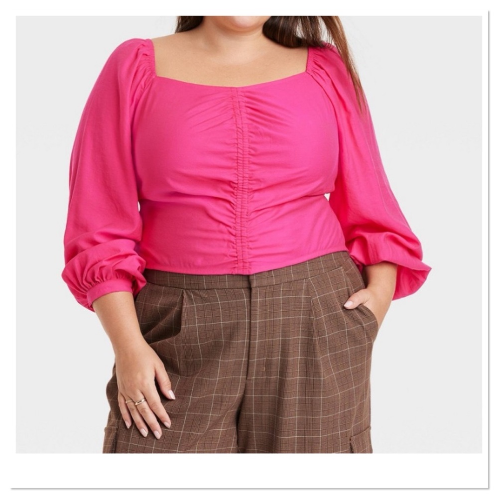 Women’s Balloon Long Sleeve Slim Fit Ruched Top a new day